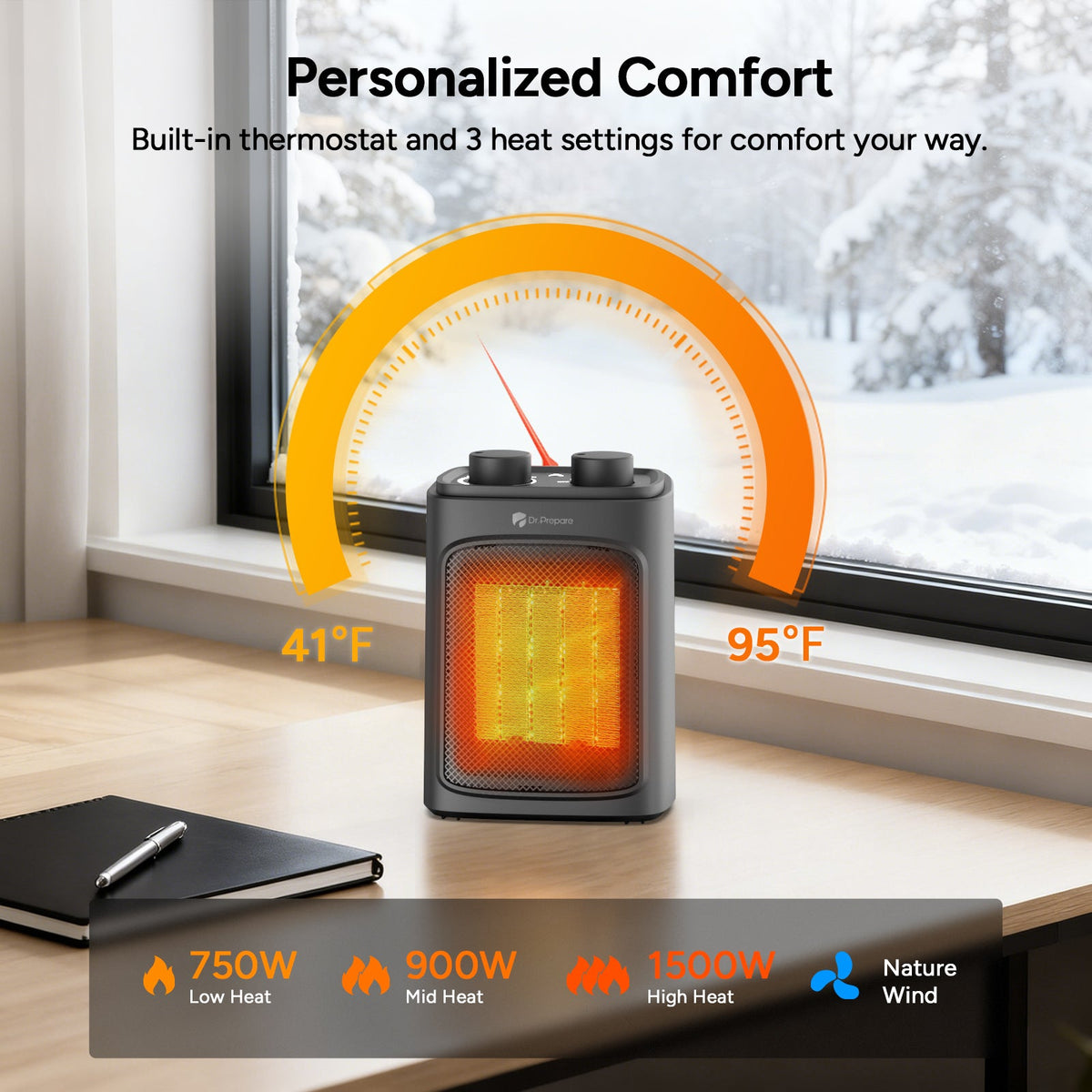 Compact Electric Space Heater | Adjustable Temperature Control | Portable and Energy Efficient Heater for Cozy Indoor Comfort 7