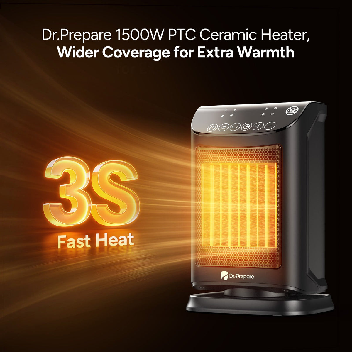 Efficient Space Heater | 1500W Portable Electric Heater with 70° Oscillation | Energy Efficient Design for Rapid Warmth 1