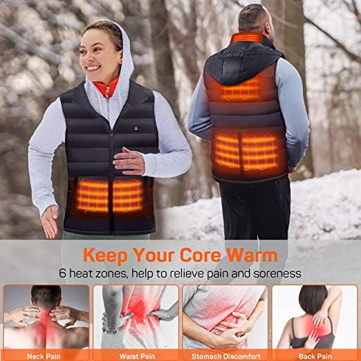 Heated Vest | Unisex Electric Vest with 6 Heating Zones & Removable Hood | Comfortable Outdoor Wear for Men and Women 5