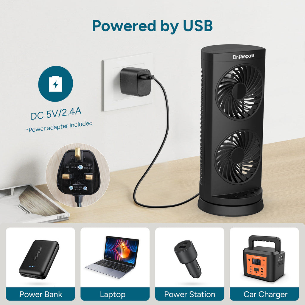 Upgraded Dual Oscillating Tower Fan with 110° Oscillation & USB Power | Compact Design for Enhanced Cooling 1