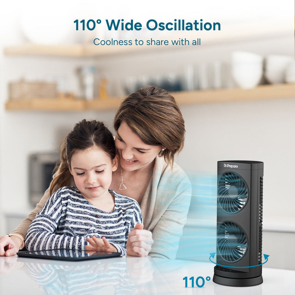 Upgraded Dual Oscillating Tower Fan with 110° Oscillation & USB Power | Compact Design for Enhanced Cooling 5